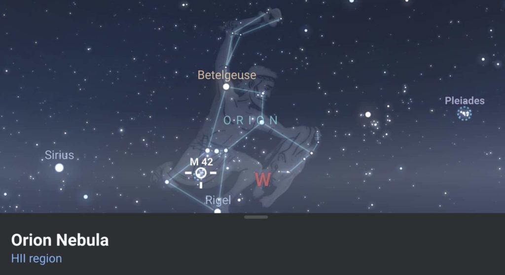 The Orion nebula location
