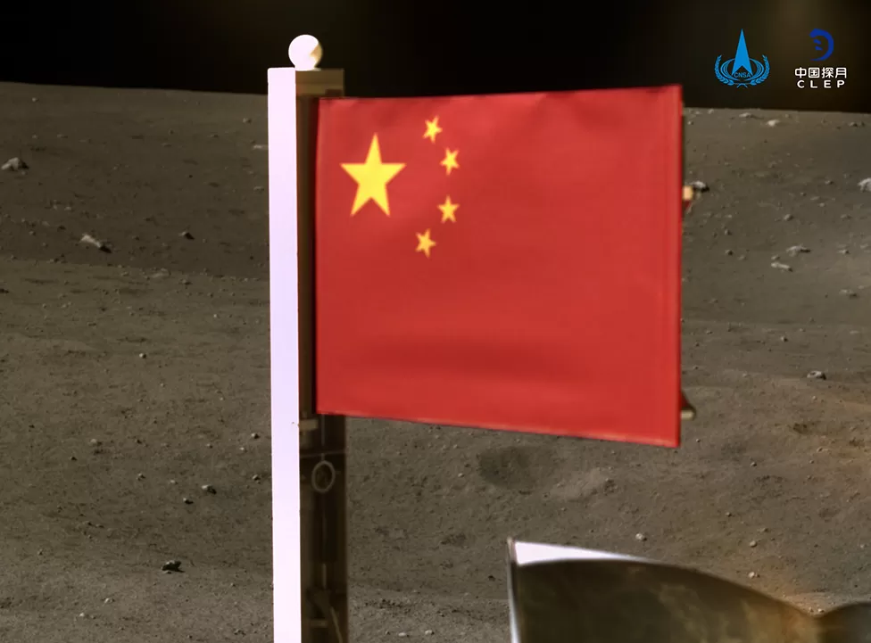 the Chinese flag on the moon