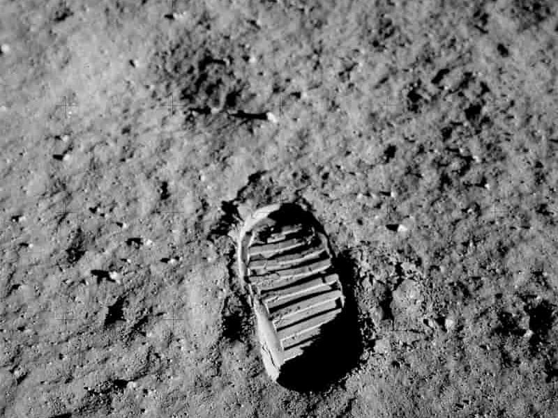 Astronauts footprint in lunar soil